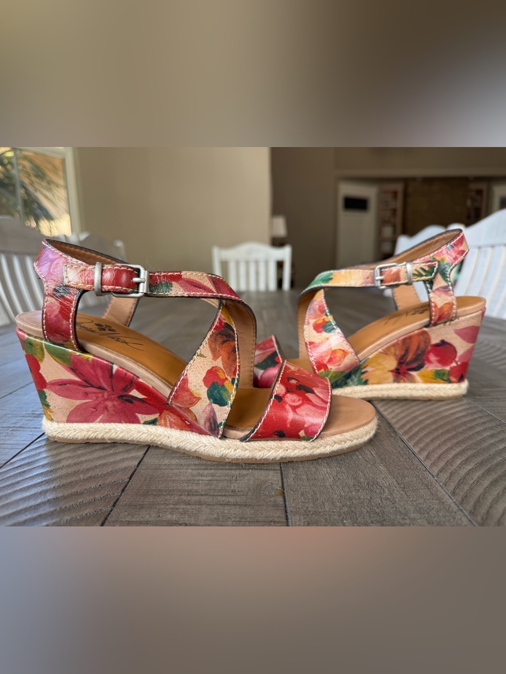 Patricia Nash Rafa Floral Leather Espadrille Wedge Sandals Women’s Size 7